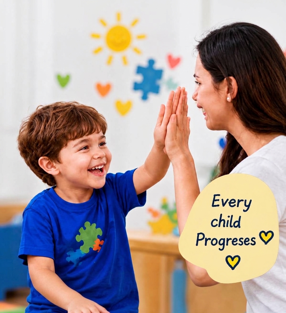 A therapist and a young child playing together during a session